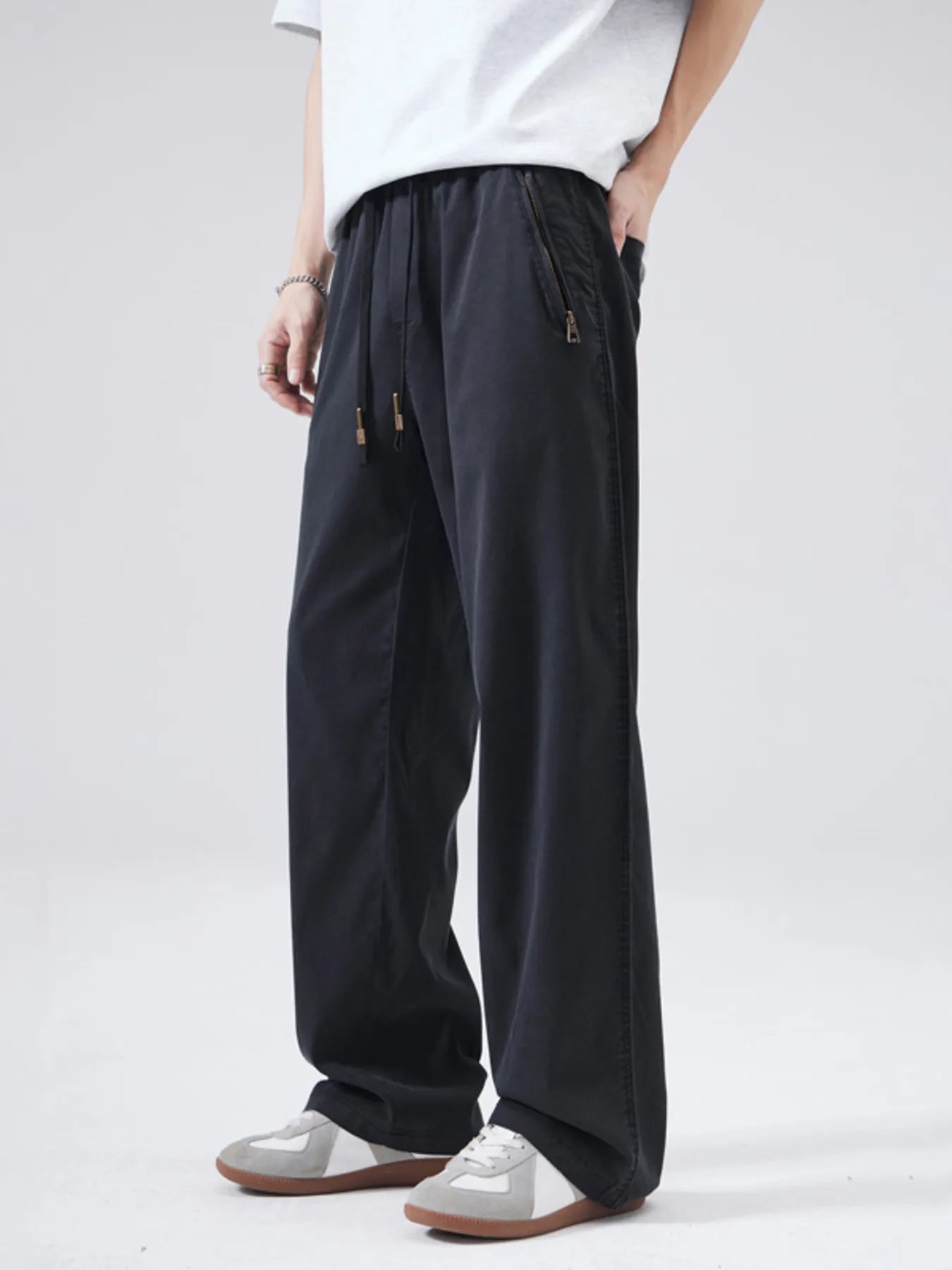 Drawstring Wide Leg Pants Plus Size in Classic in Black for Men