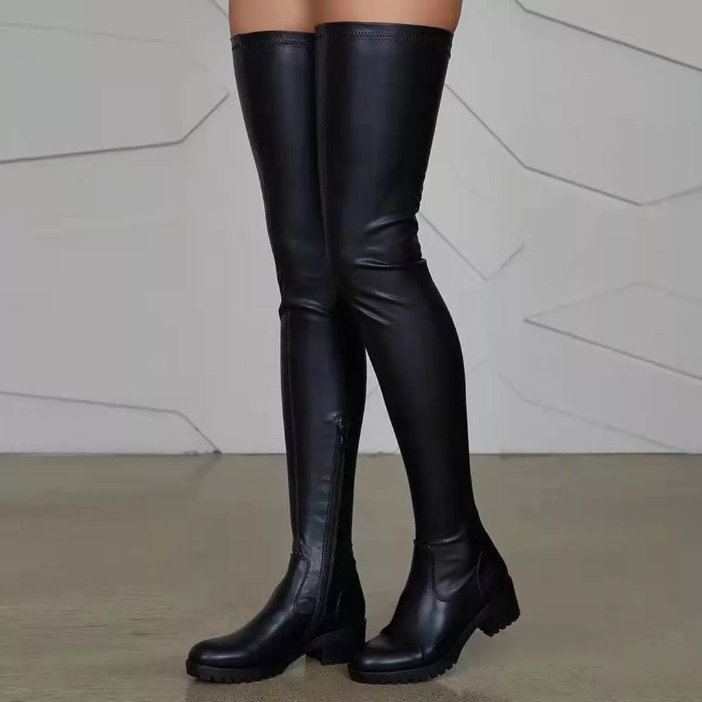Over-The-Knee Block Heels Boots in Red for Women