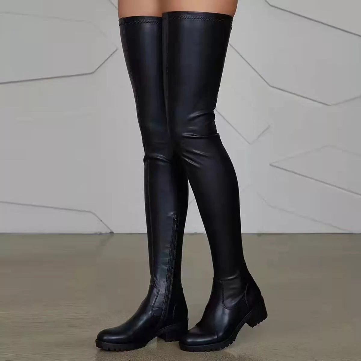 Over-The-Knee Block Heels Boots in Red for Women