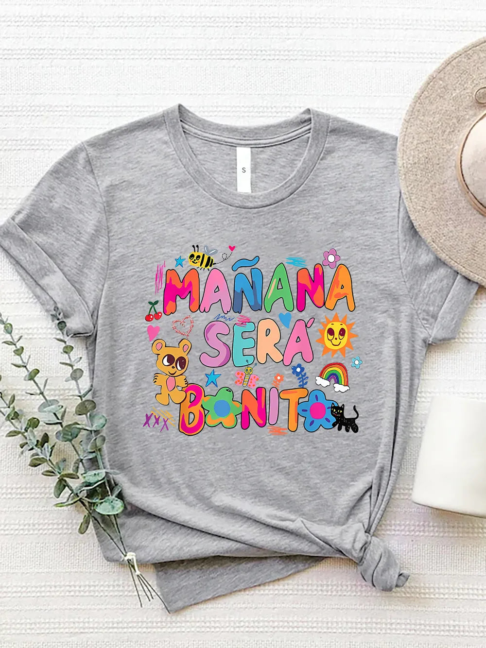 Letter Graphic Round Neck Short Sleeve T-Shirt in Aqua in Black for Women