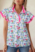 Floral Print Ruffle Collar Blouse in Floral for Women