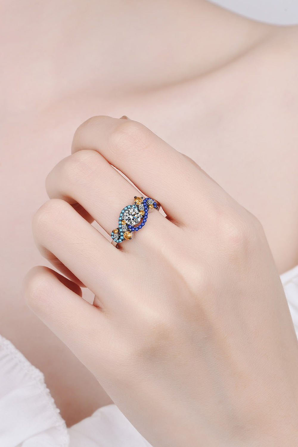 Moissanite Contrast 925 Sterling Silver Ring for Women
