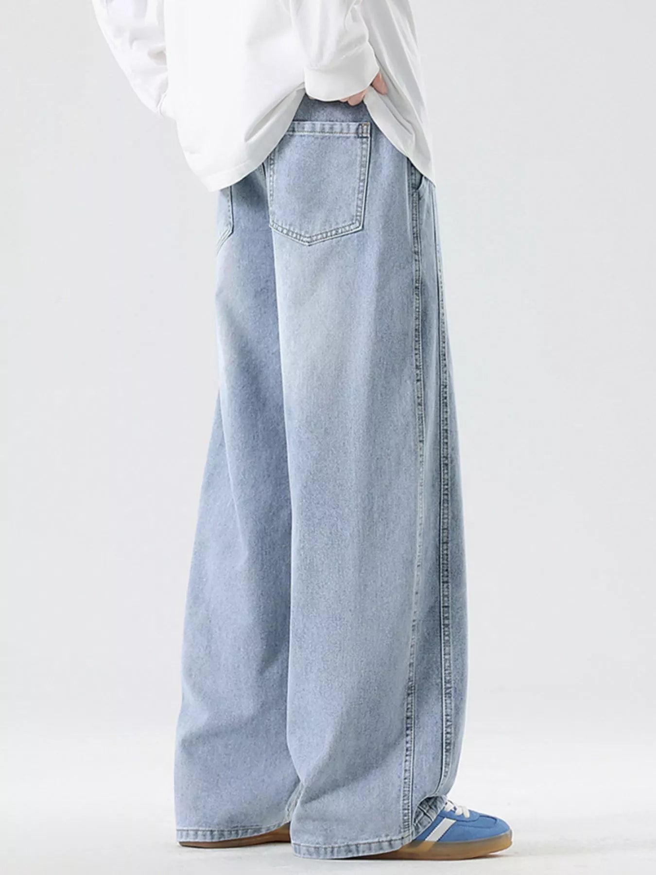Wash Wide Leg Jeans Plus Size in Classic in Light Blue for Men
