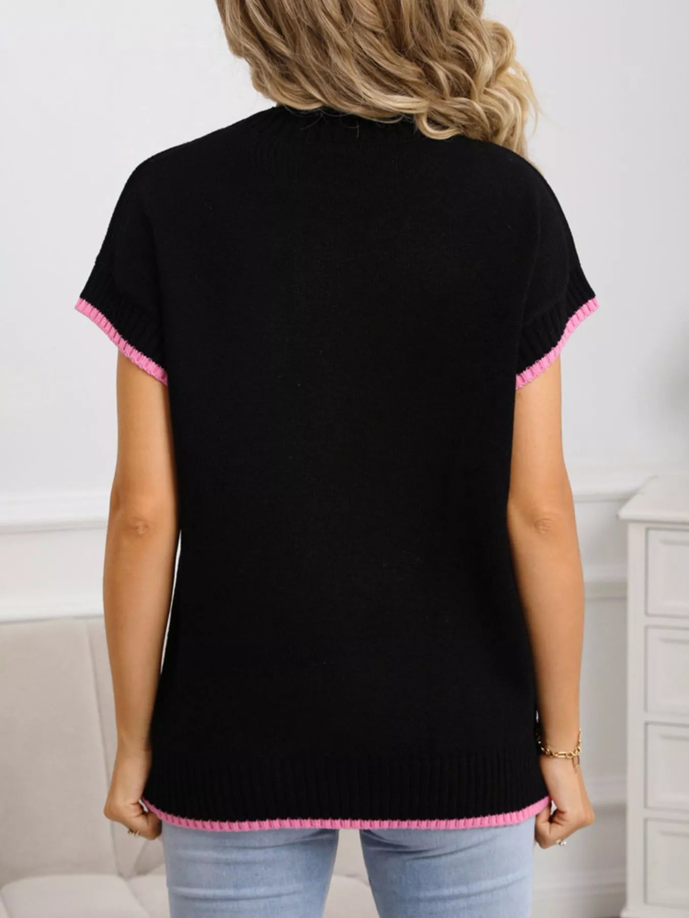 Valentines Day Heart Graphic Short Sleeve Sweater for Women