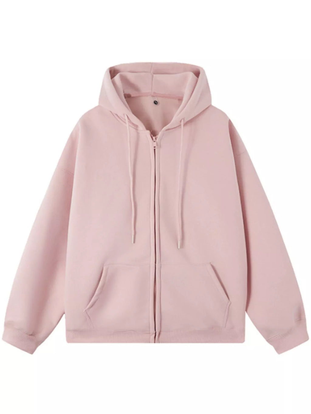 Casual Loose Fit Zip-Up Hoodie in Pink for Men