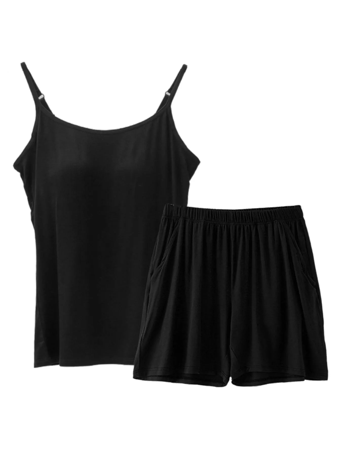 Plus Size Modal Adjustable Strap Padded Cami and Shorts Set in Khakis for Women