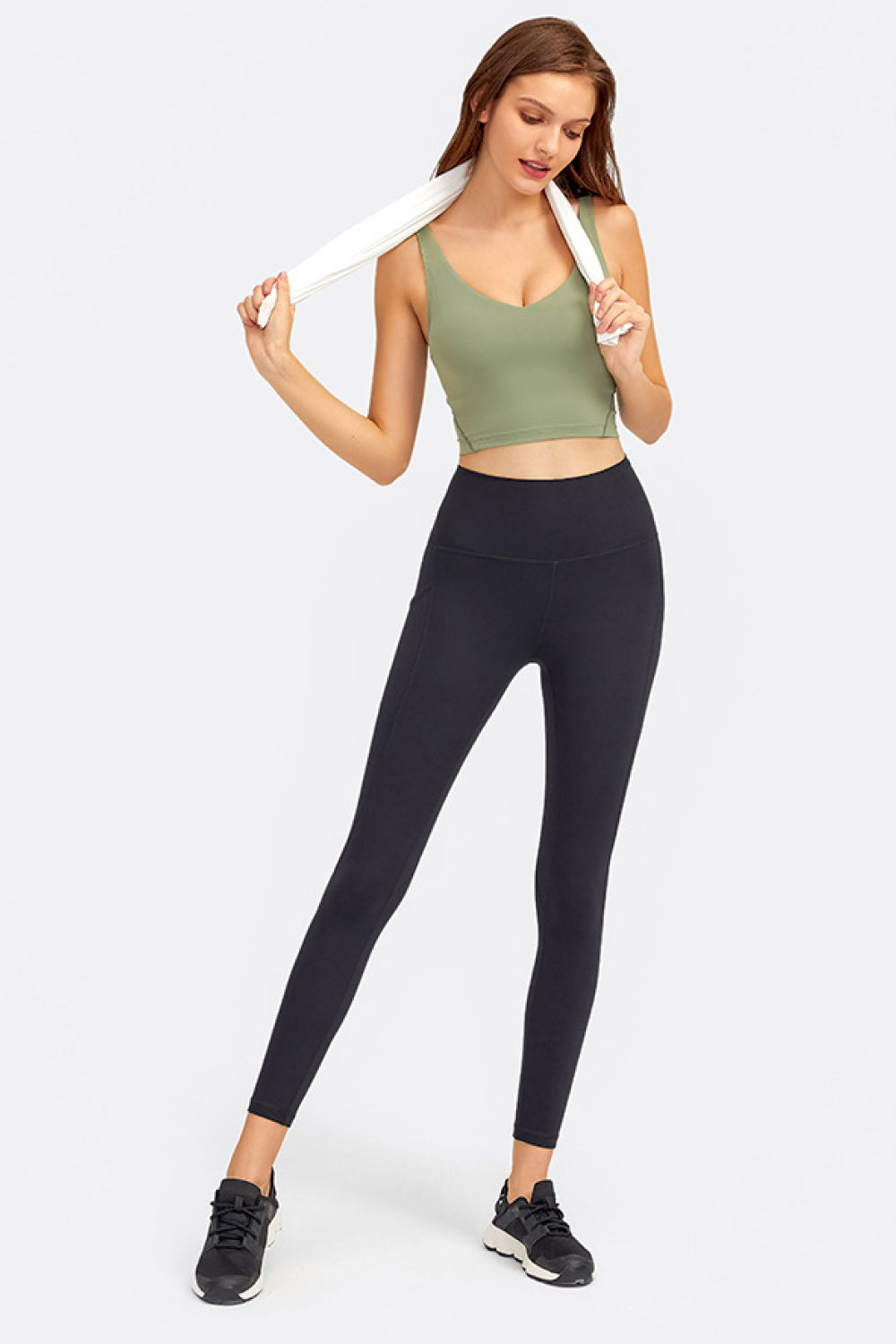 Deep V-Neck Crop Sports Bra in Air Force Blue for Women