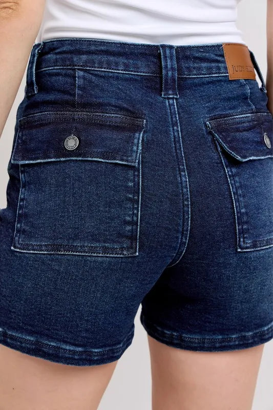 High Waist Back Flap Pocket Denim Shorts Plus Size for Women