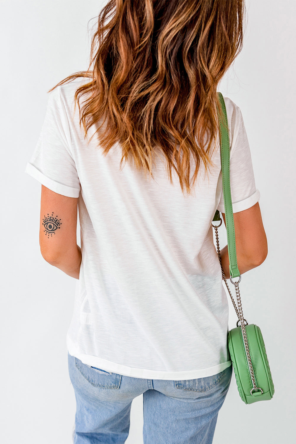 USA Graphic Round Neck Tee in White for Women