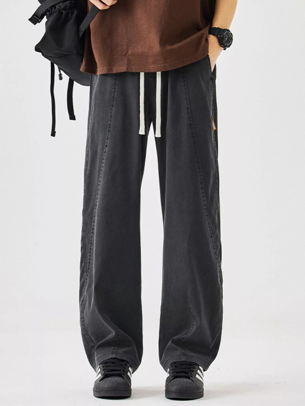 Plus Size Casual Loose Wide Leg Pants in Gray for Men