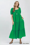 Textured Tiered Midi Dress in Kelly Green for Women