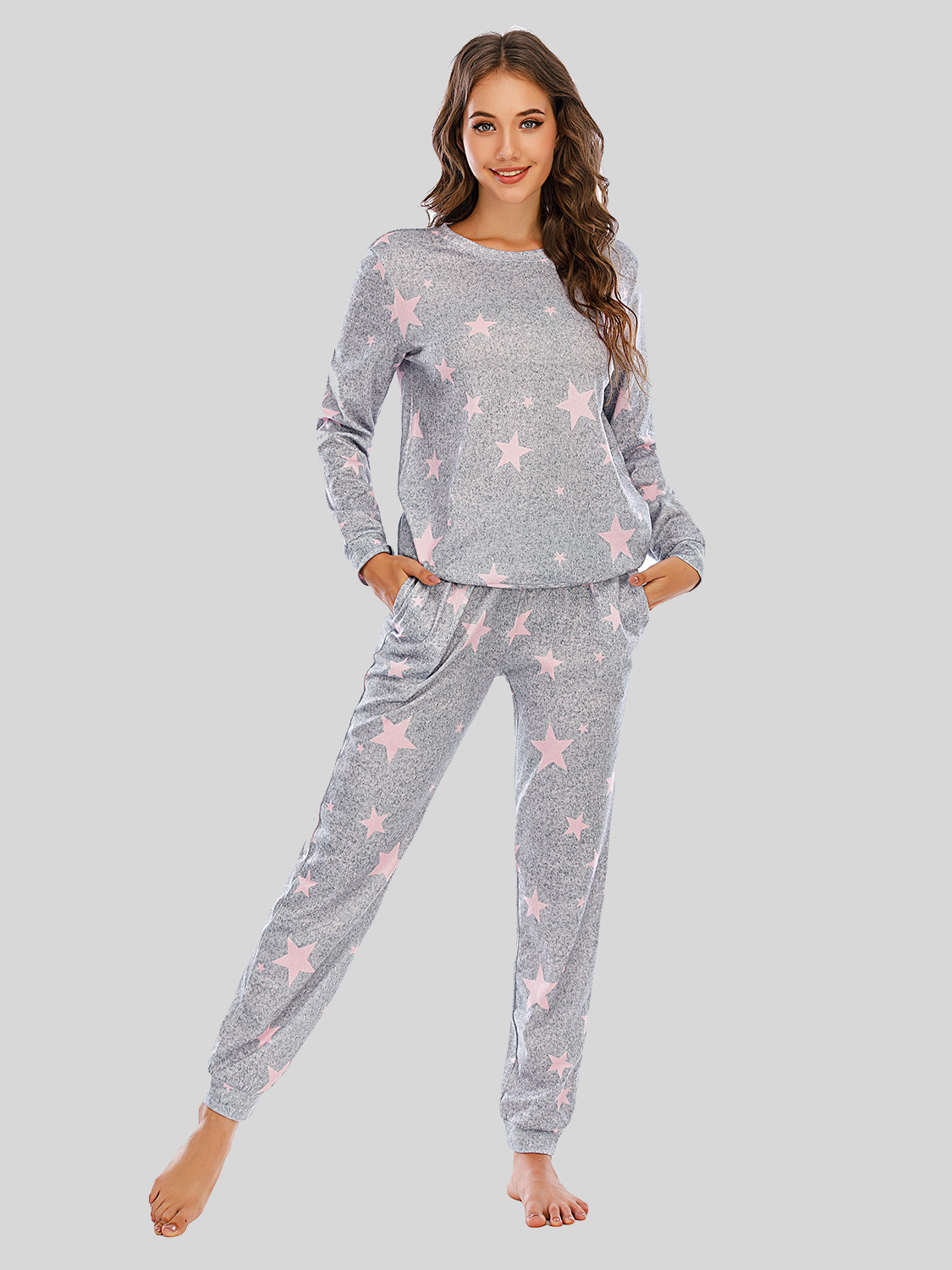 Star Top and Pants Lounge Set in Charcoal for Women