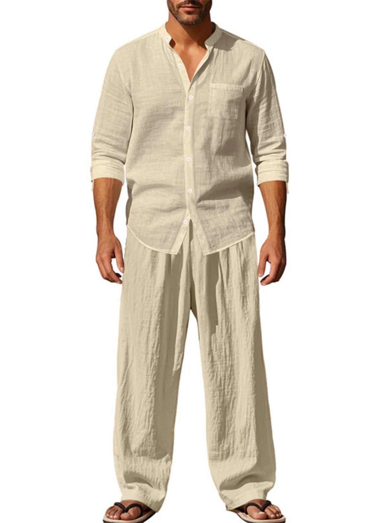 Button Up Shirt and Pants Set Plus Size in Black for Men