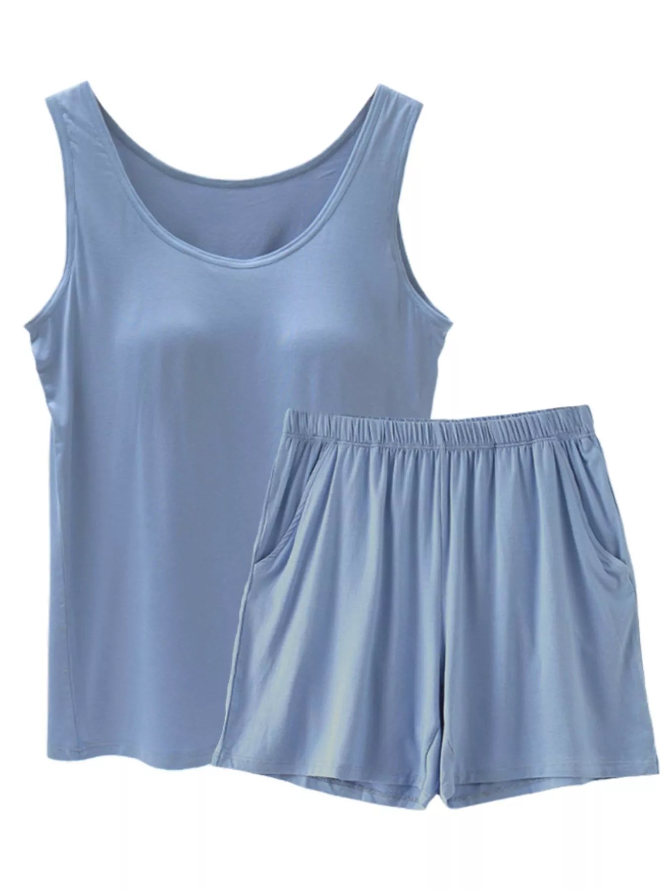 Plus Size Modal Padded Sleeveless Tank Top & Shorts Set in Black for Women