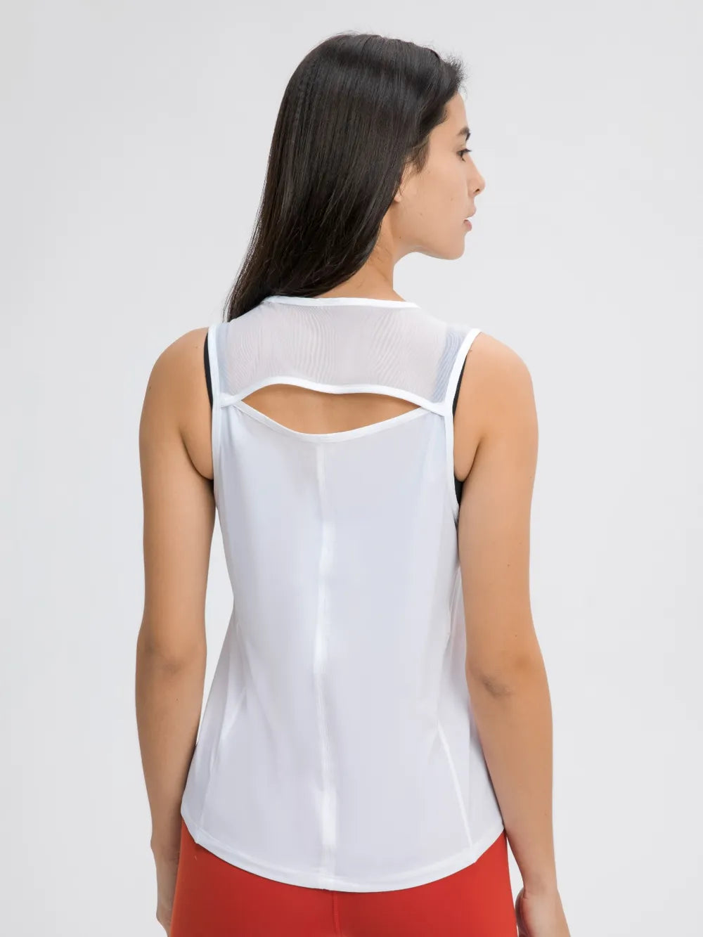 Cutout Back Round Neck Active Tank in Baby Blue for Women