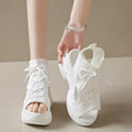 Cutout Mesh Wedge Sandals in White Lace for Women