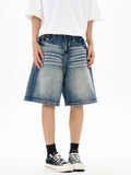 Washed Loose Fit Denim Shorts in Light Blue for Men