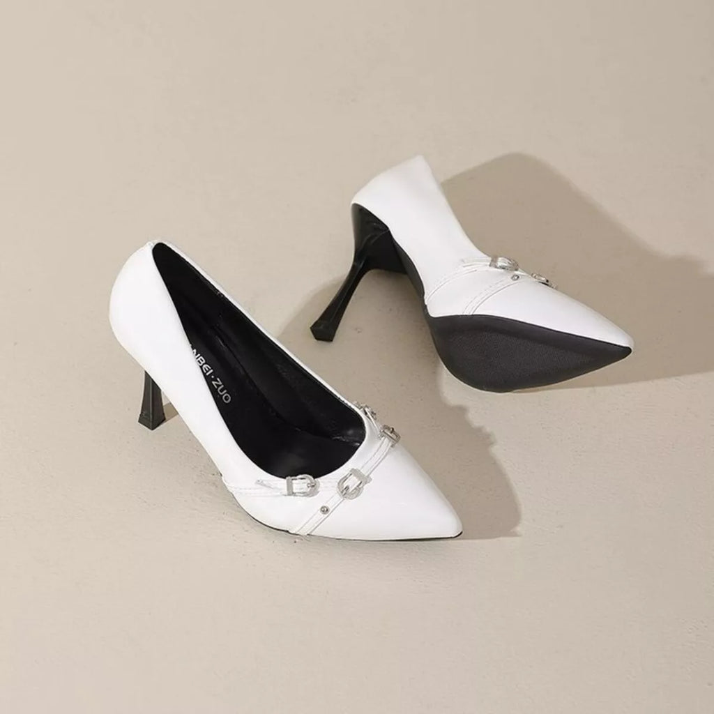 Point Toe High Heels Pumps in White for Women