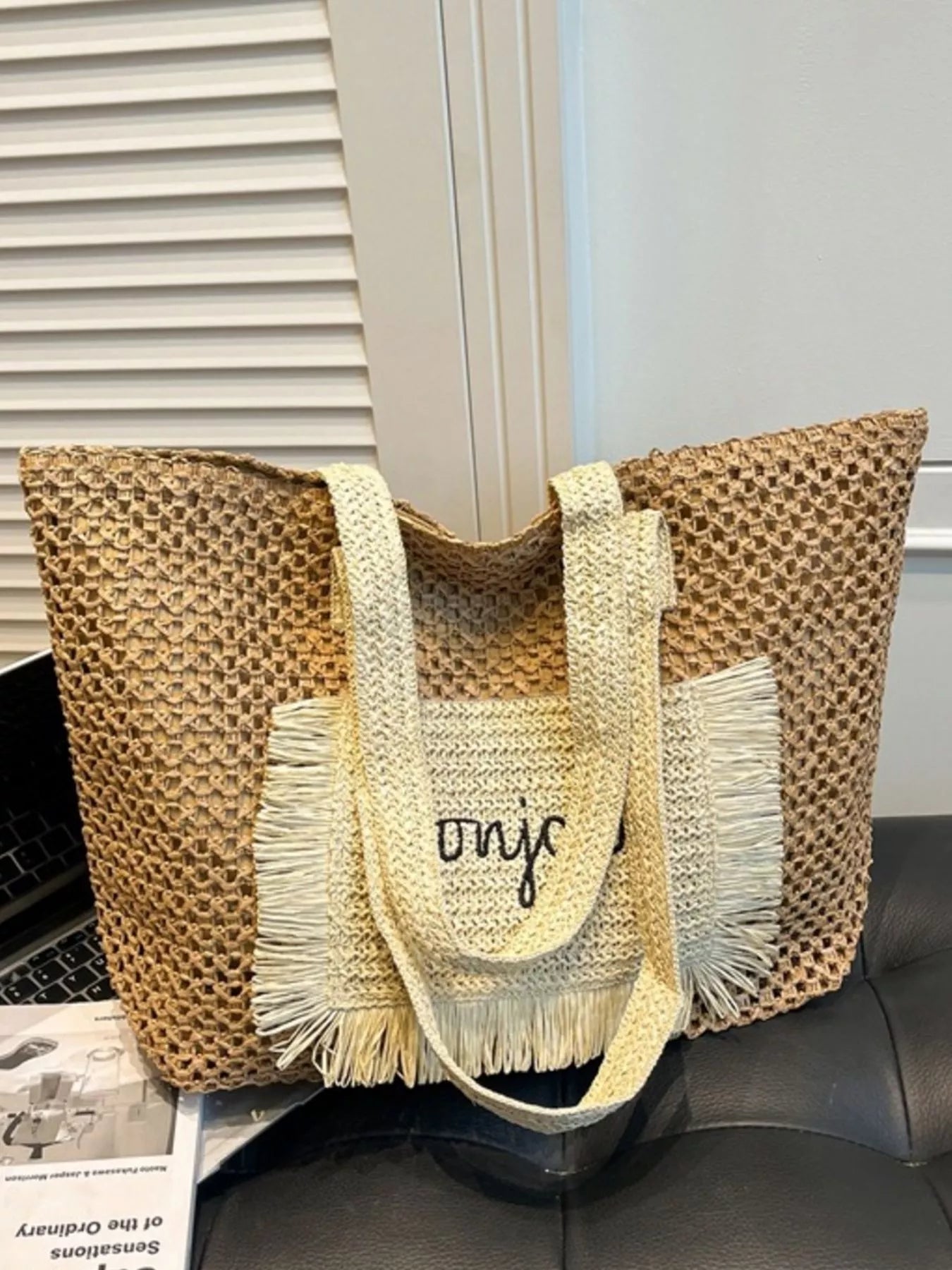 Fringe Straw Shoulder Bag for Women
