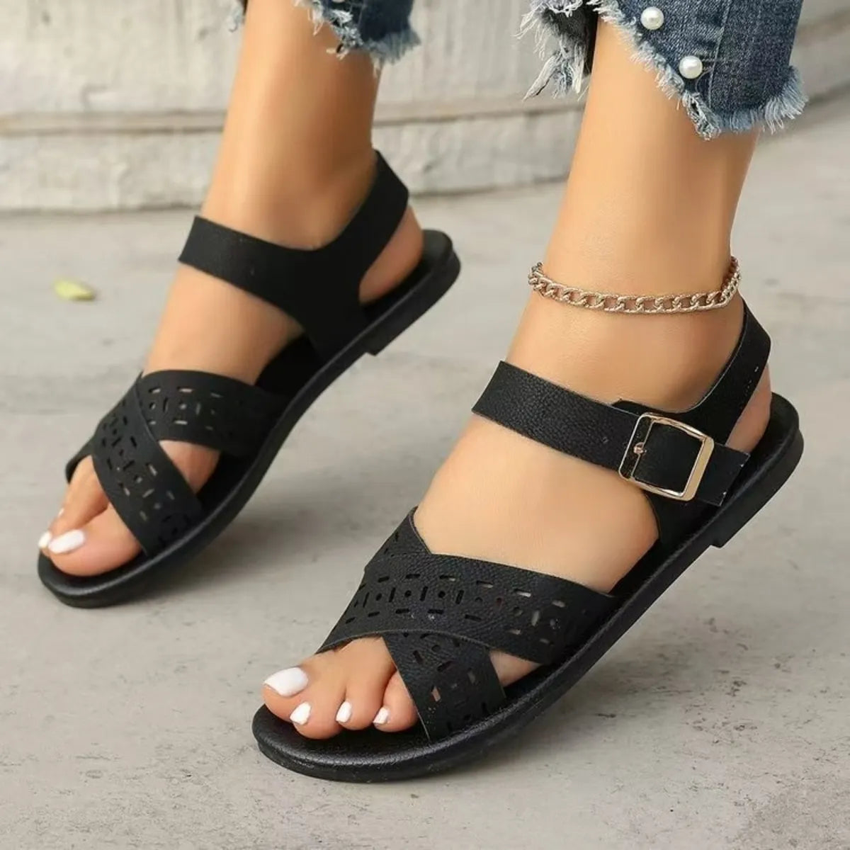 Crisscross Strap Flats Sandals in Light Brown for Women