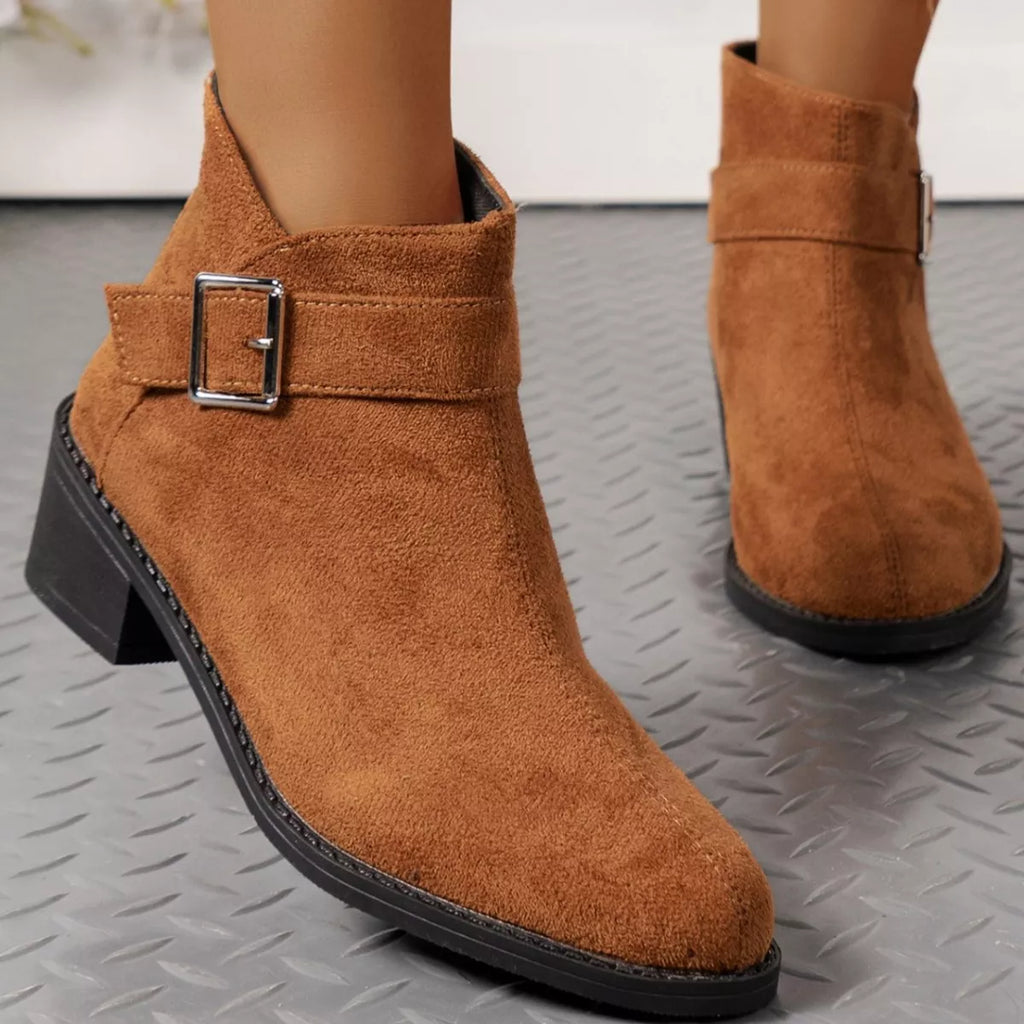 Point Toe Block Heels Boots in Leopard Print for Women