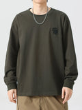 Plus Size Round Neck Long Sleeve T-Shirt in Military Green for Men