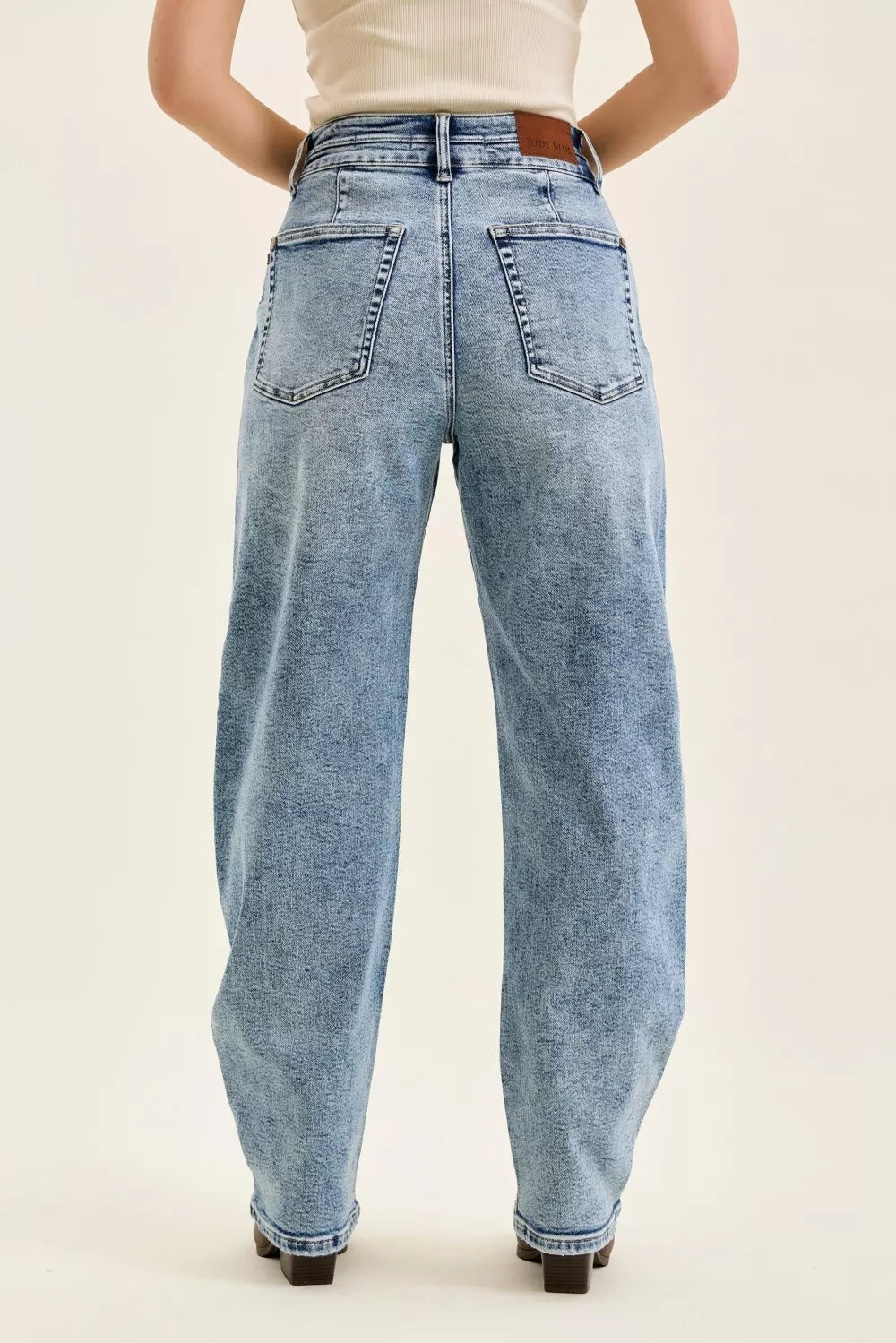 High Waist Marlow Arc Leg Jeans with Double Waistband Plus Size in Light for Women