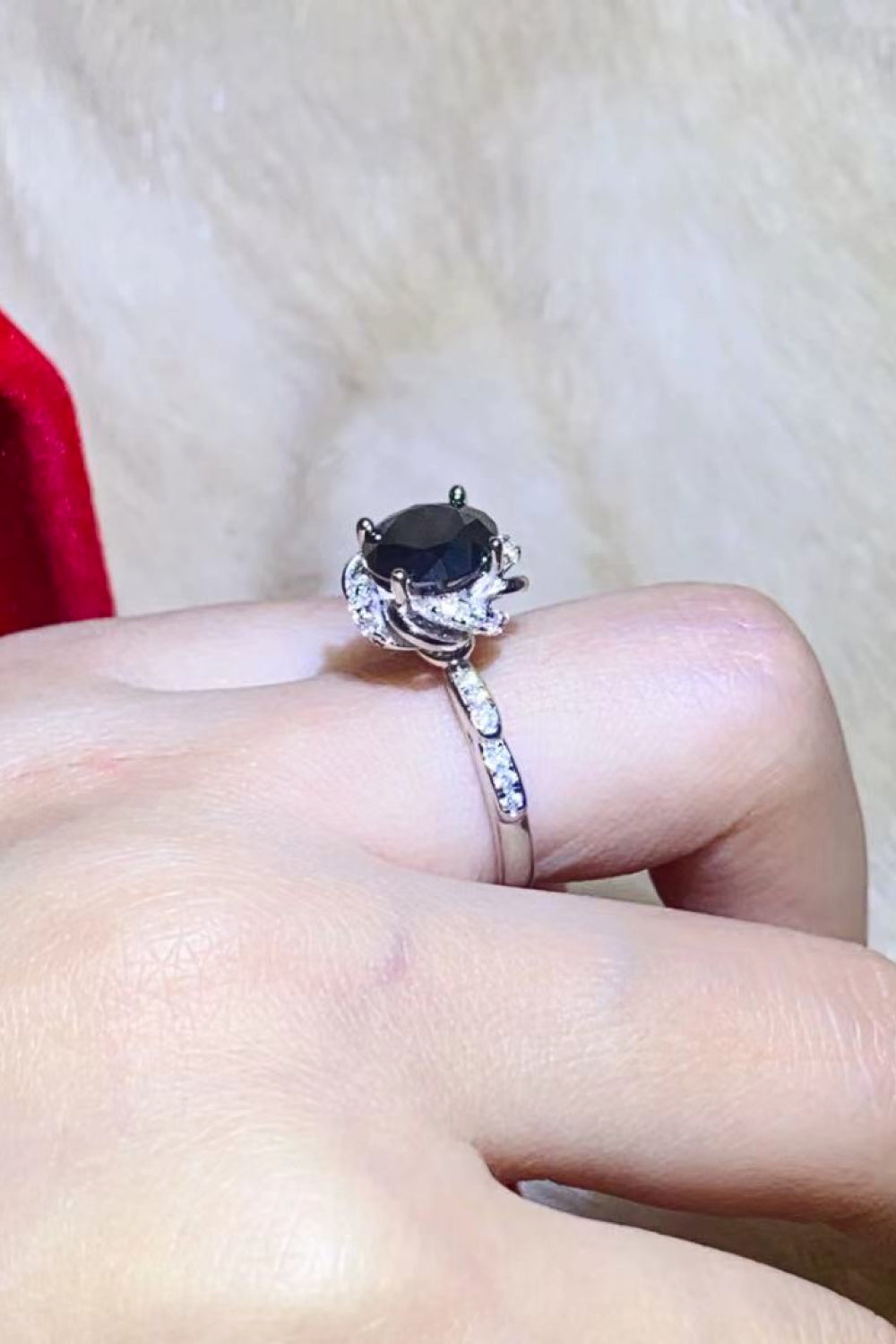 2 Carat Black Moissanite Floral Ring for Women
