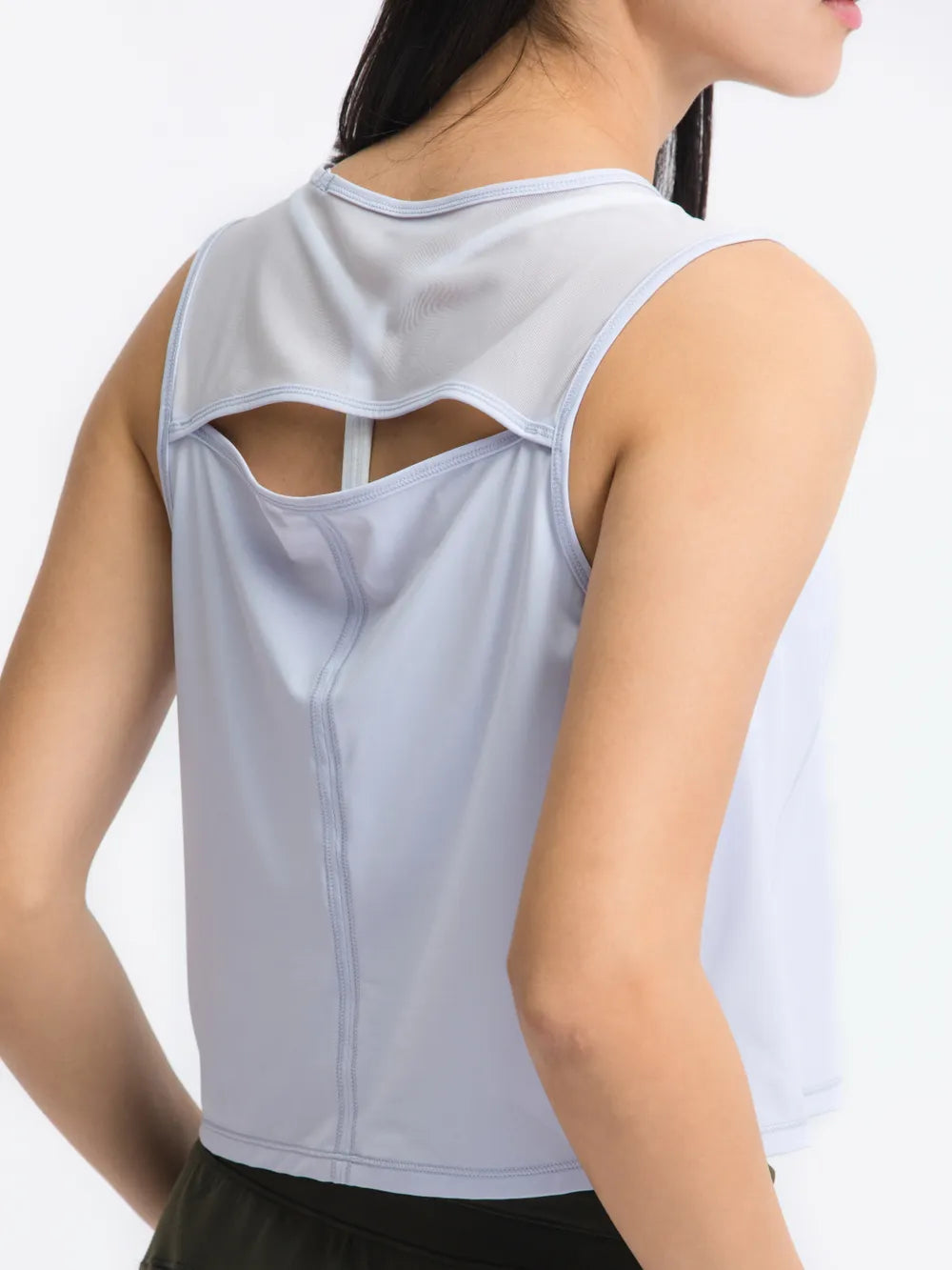 Round Neck Cropped Active Tank in Pastel Yellow for Women
