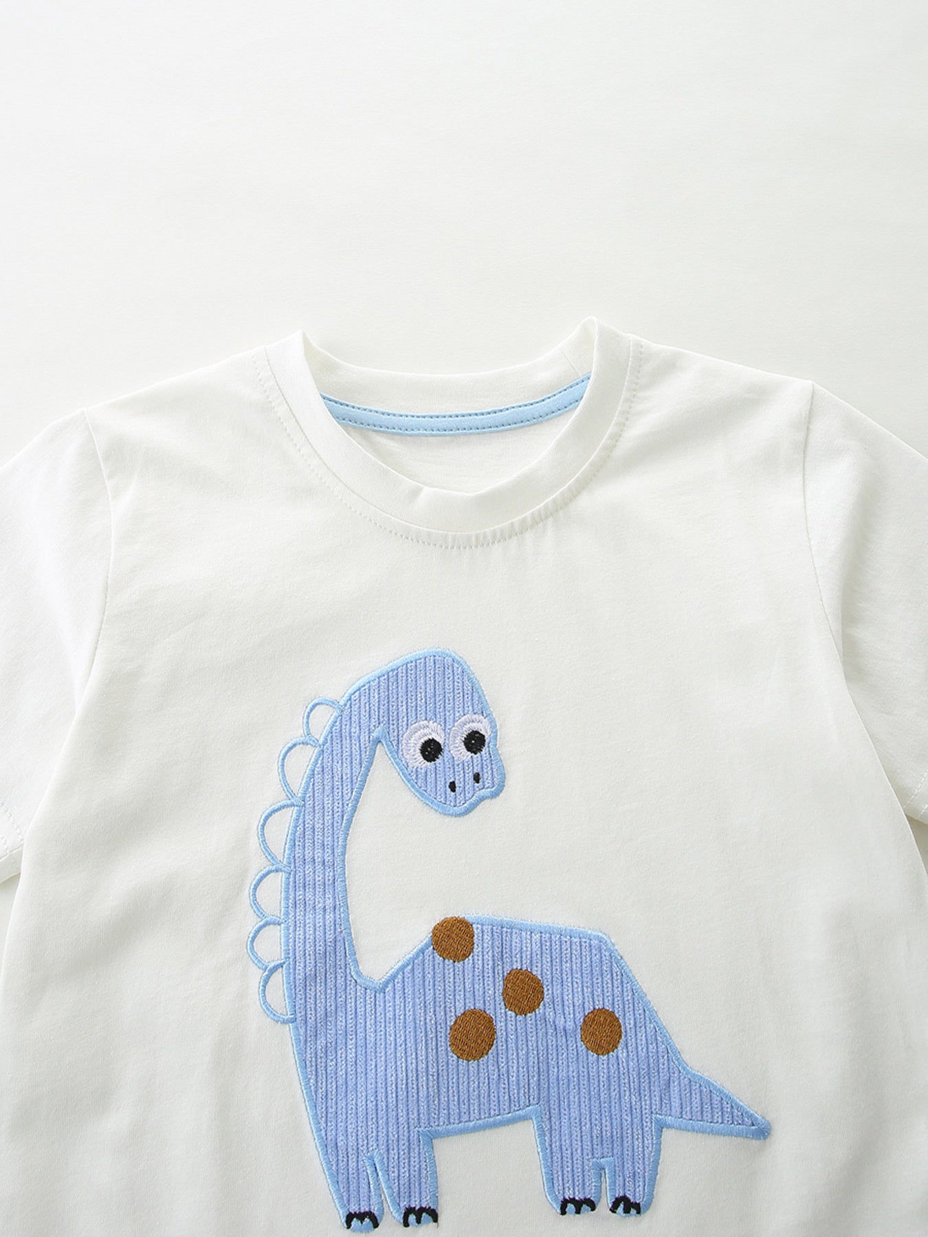 Dinosaur Applique Two-Piece Set in White for Boys
