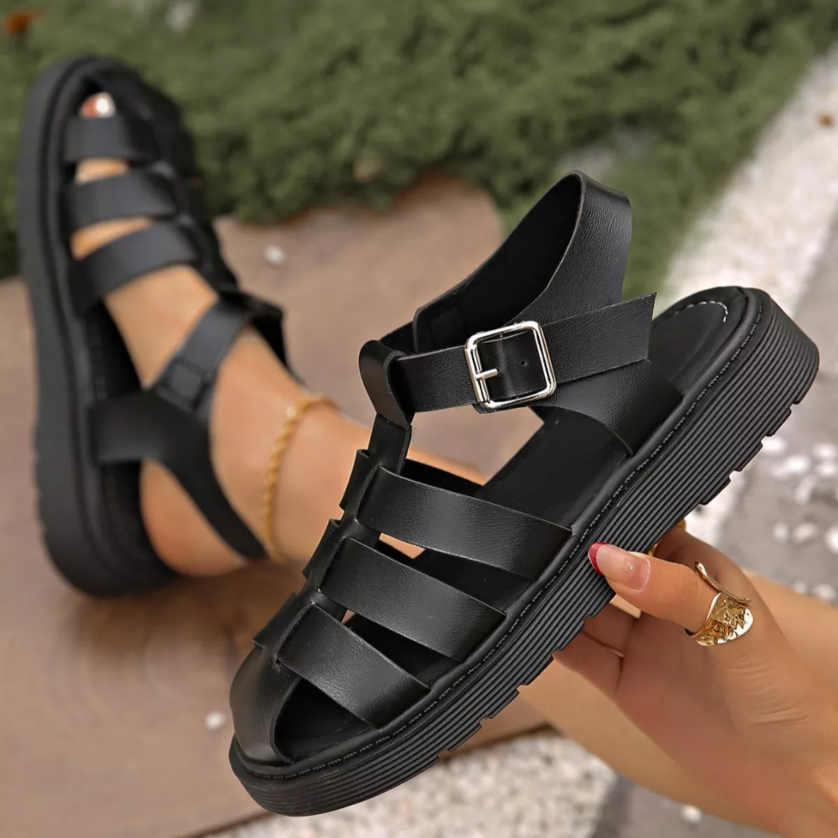 Round Toe Platform Sandals in White for Women
