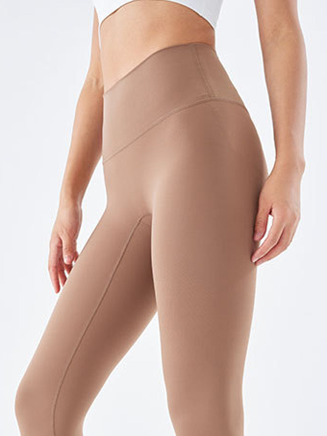 Wide Waistband Sports Leggings in Mocha for Women