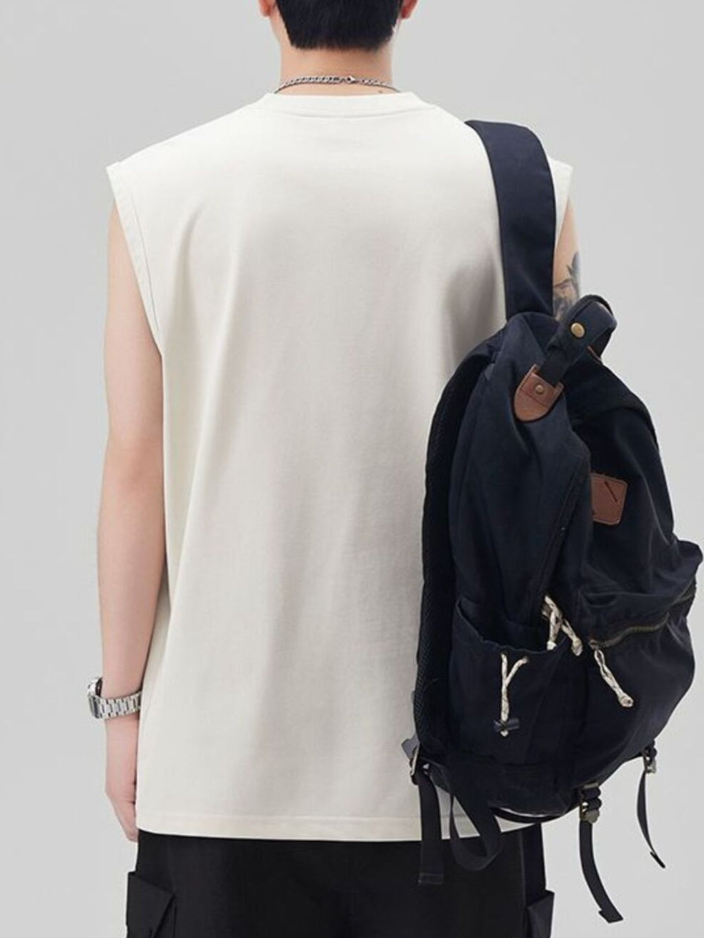 Plus Size Round Neck Tank in Ivory for Men