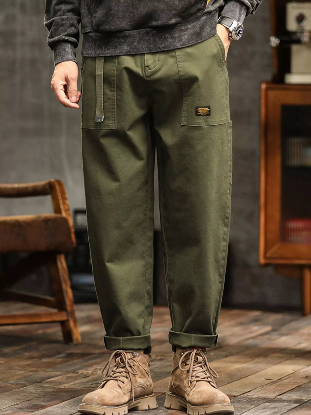 Wide Leg Pants in Khaki for Men