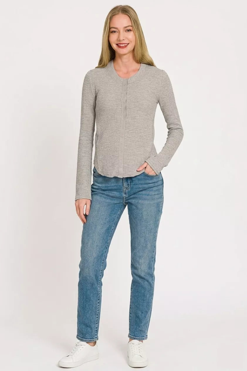 Double Knit Snap Button Shirts in R Heather Grey for Women