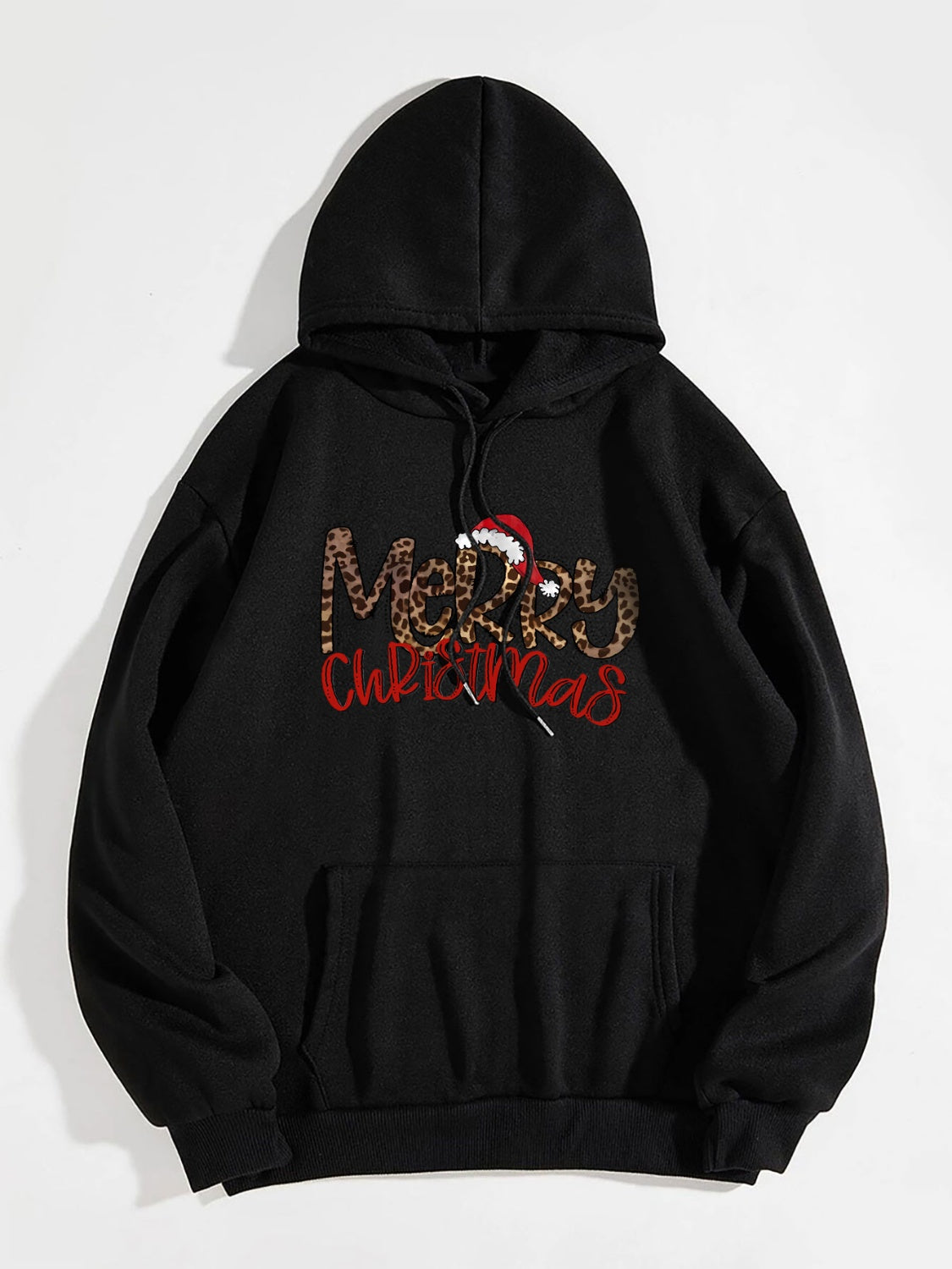 Merry Christmas Graphic Drawstring Hoodie in Blush Pink for Women