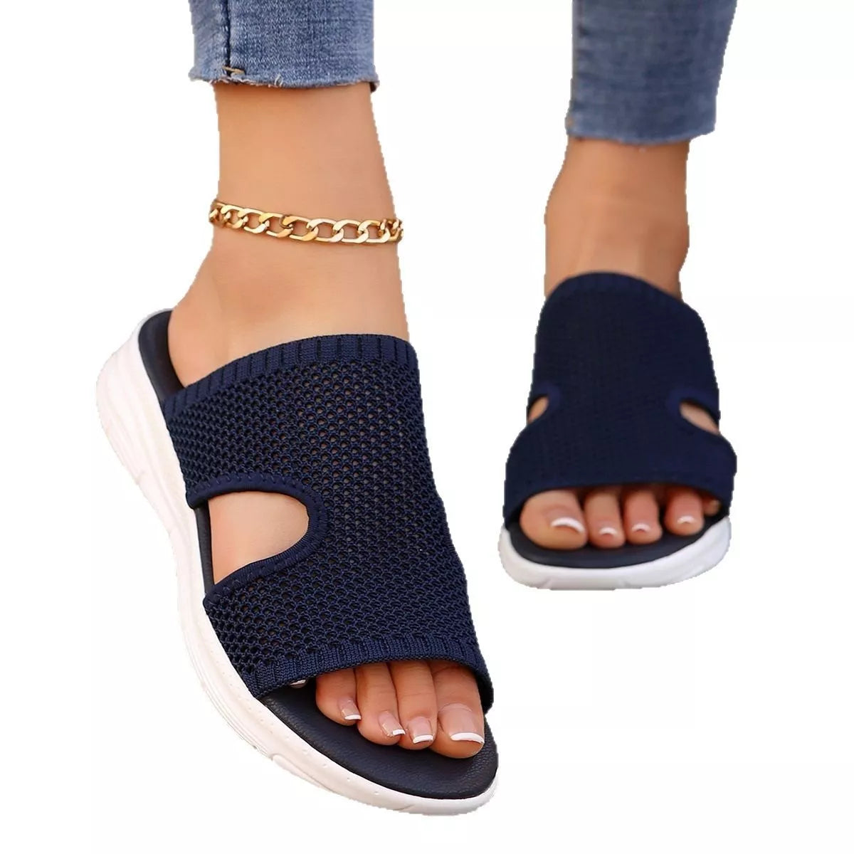 Breathable Mesh Open Toe Sandals in Dark Blue for Women