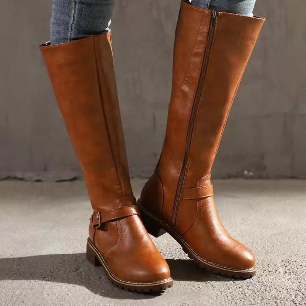 Round Toe Block Heels Boots in Yellow for Women