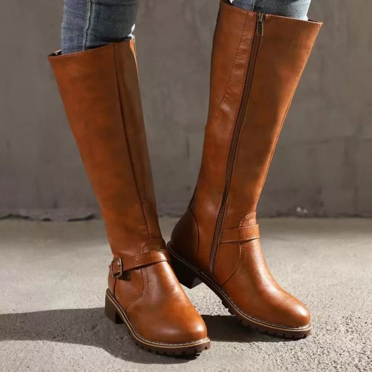 Round Toe Block Heels Boots in Yellow for Women
