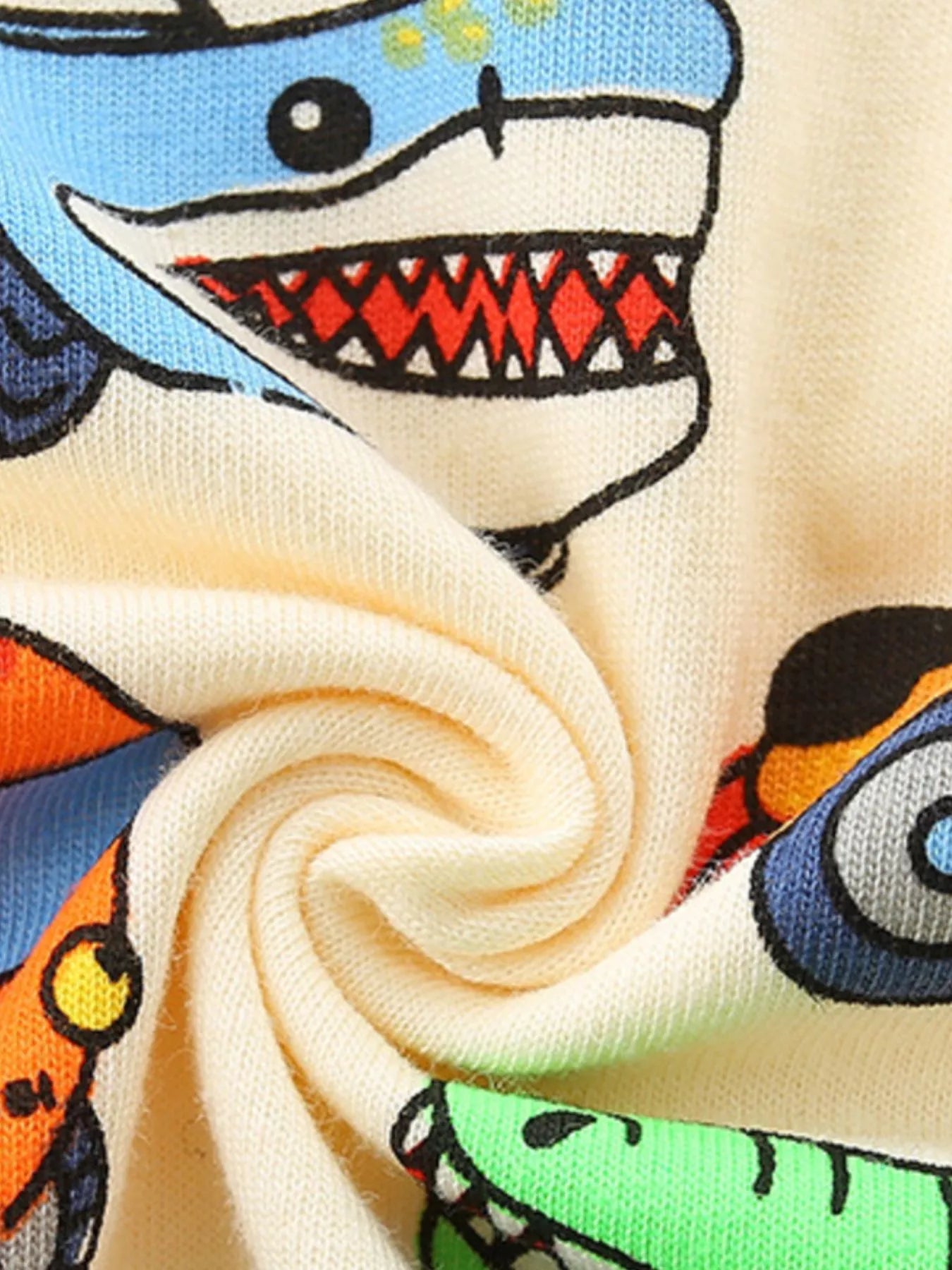 Vehicle Print Crew Neck Short Sleeve T-Shirt in Cream for Boys