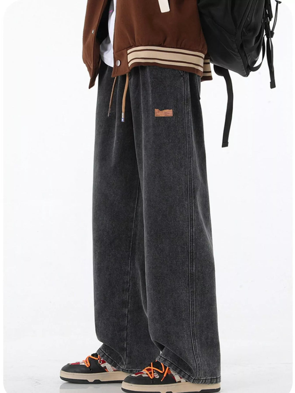 Plus Size Wide Leg Drawstring Jeans in Light Blue for Men
