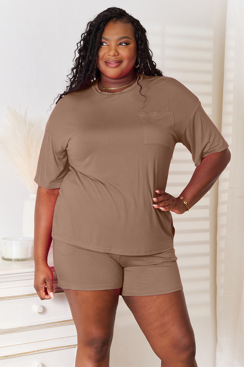 Plus Size Soft Rayon Half Sleeve Top and Shorts Set in Black for Women