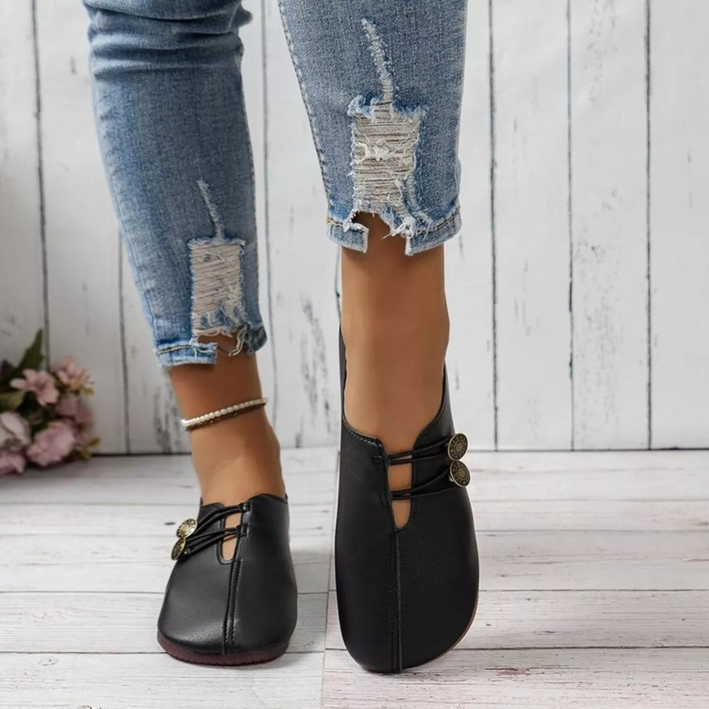 Casual Button Detail Slip-Ons in Red for Women