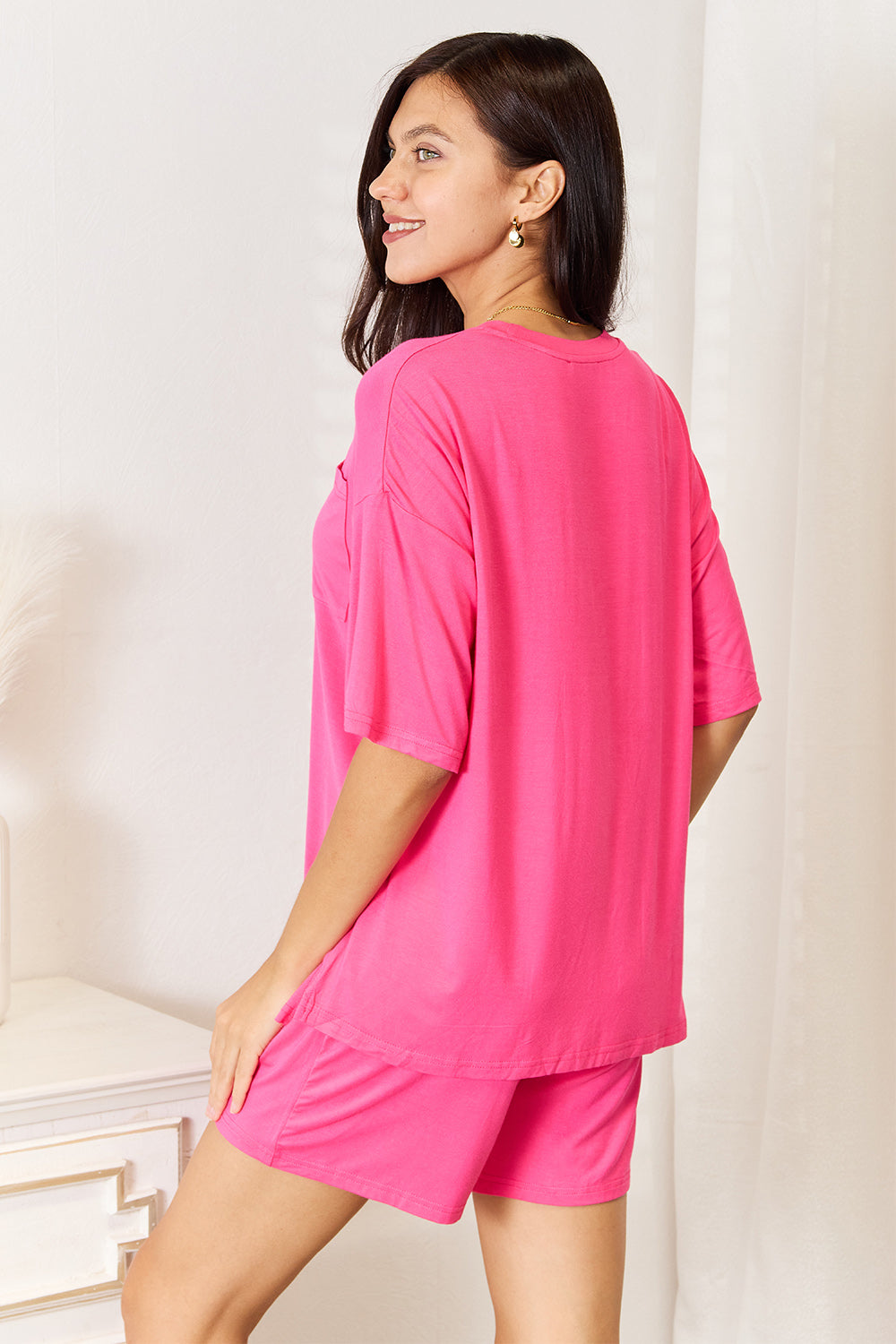 Plus Size Soft Rayon Half Sleeve Top and Shorts Set in Chocolate for Women