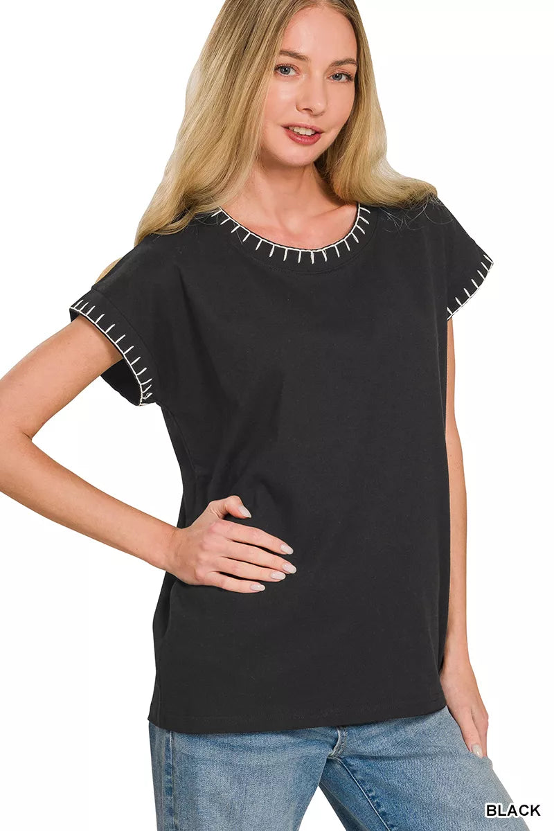 Stitch Detailed Oversize Top in Black for Women