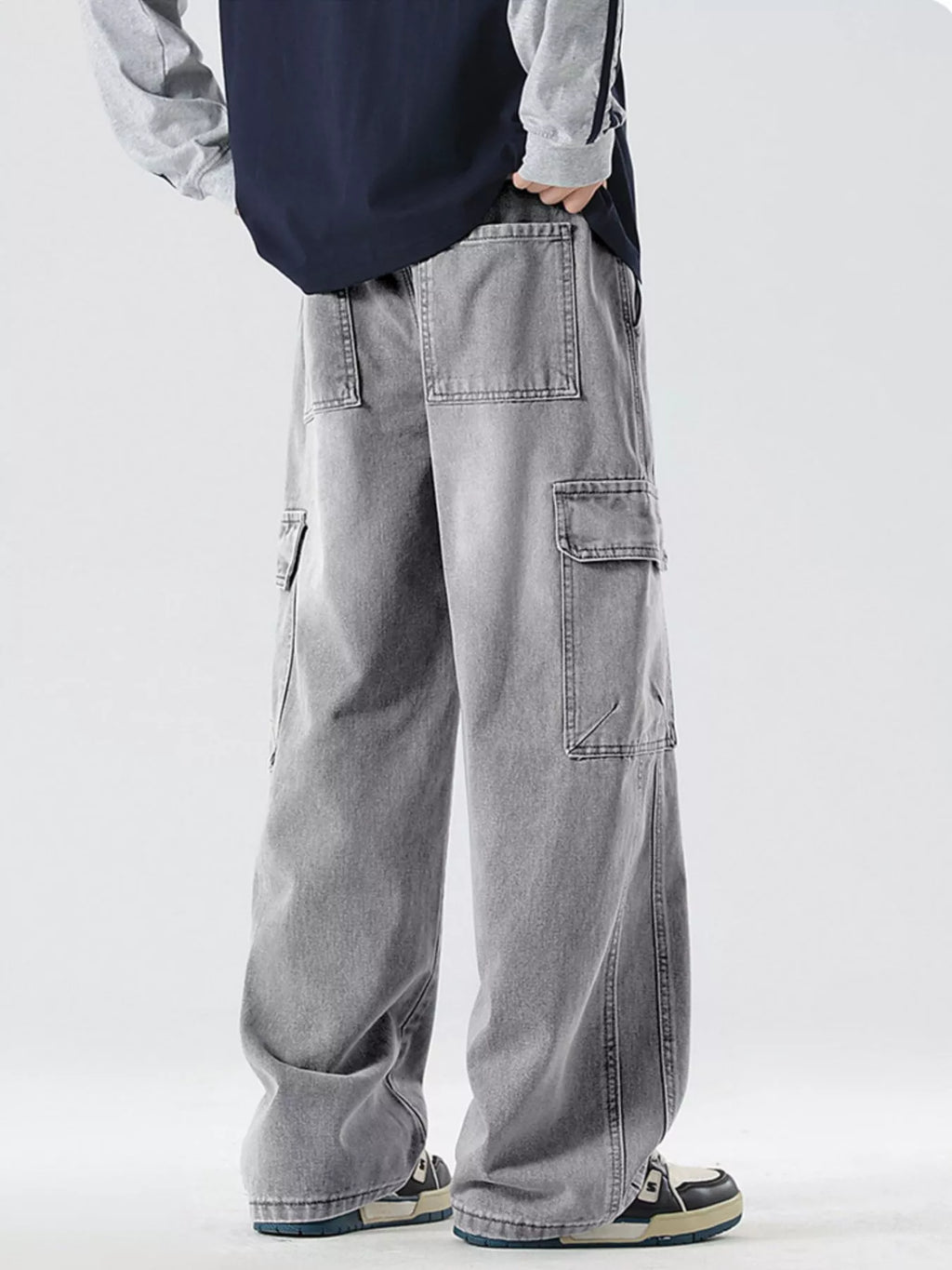 Wide Leg Cargo Jeans Plus Size in Vintage Blue for Men