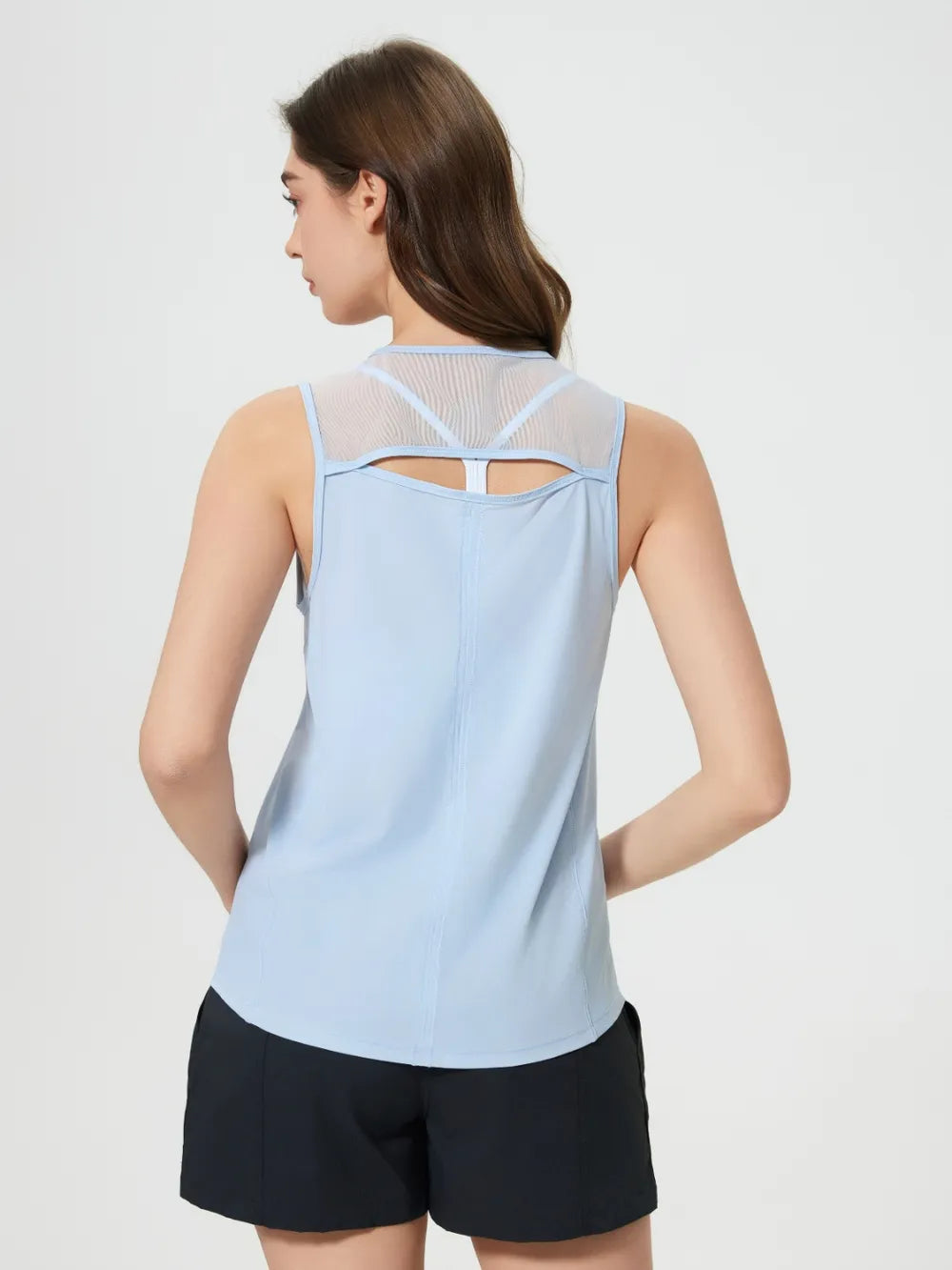 Cutout Back Round Neck Active Tank in Teal for Women