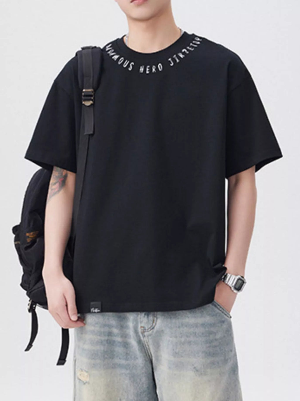 Plus Size Round Neck Short Sleeve T-Shirt in Soft in Black for Men