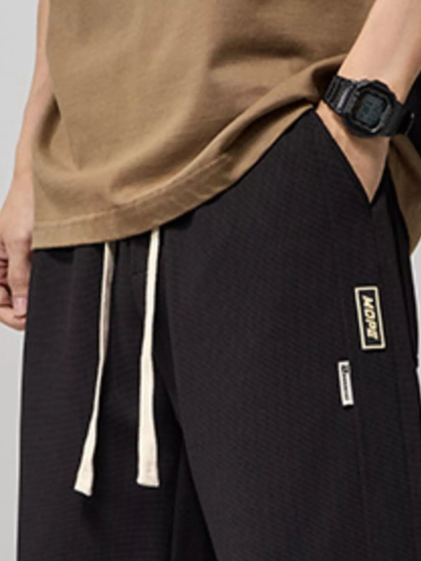 Plus Size Loose Fit Drawstring Pants in Gray for Men