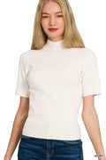 Viscose Ribbed Mock Neck Sweater in Ivory for Women
